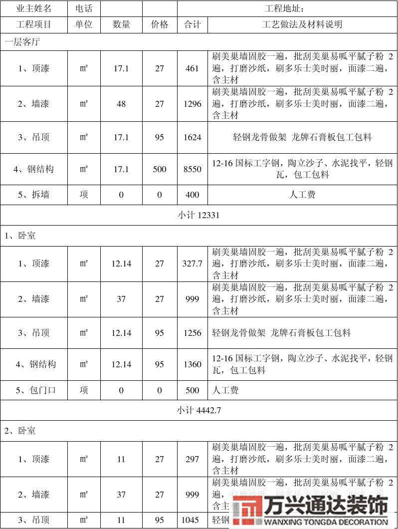 工程装修报价工程装修报价明细表格怎么做